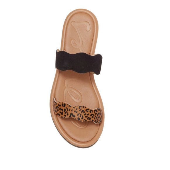 NIB Joules Aimee Snakeskin Embossed Leather Slide Sandal - Size 5 - Ocelot - Picture 4 of 5